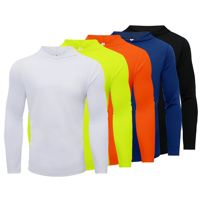 Men's Hooded Long Sleeve Sports T Shirt Pack Breathable Running