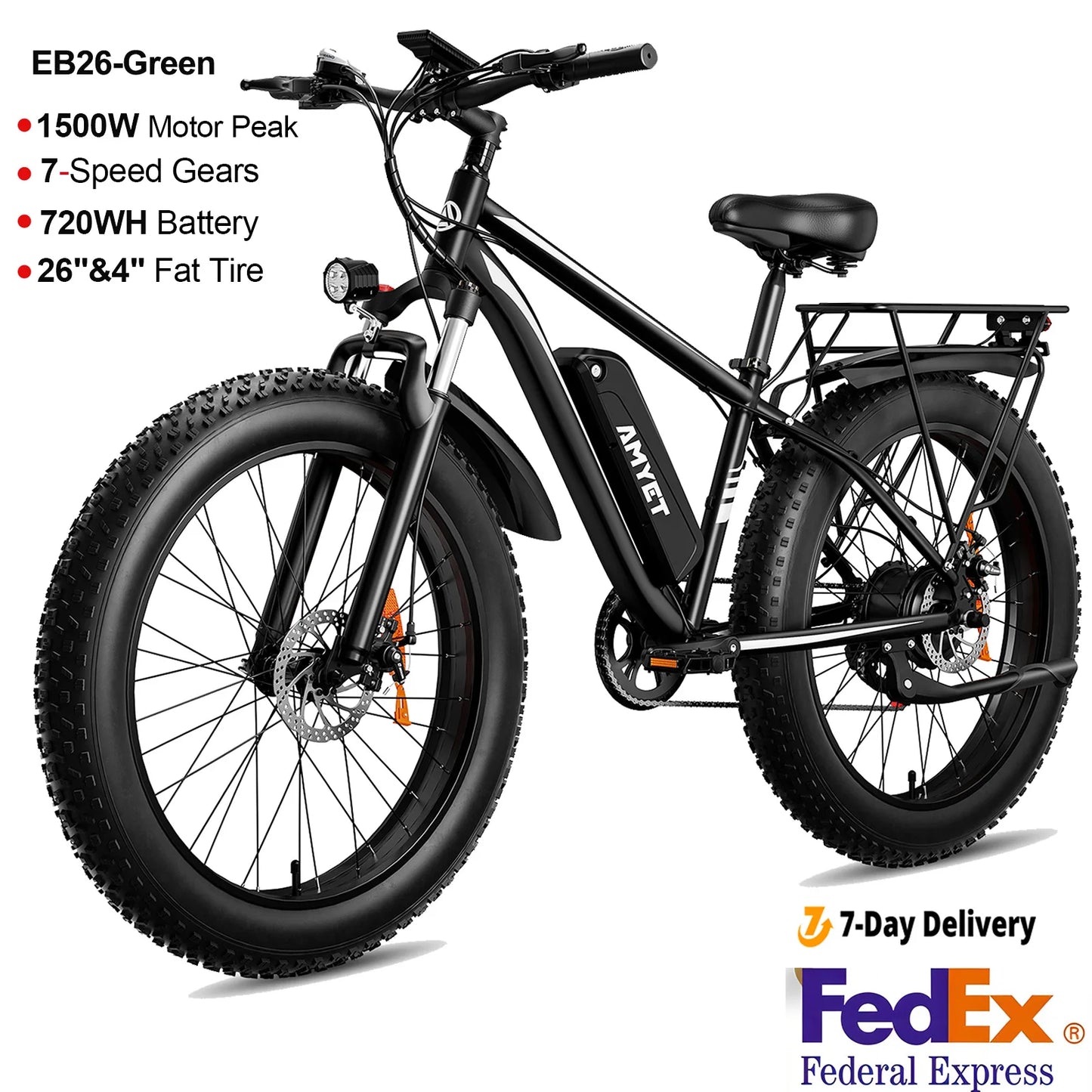 AMYET EB26 Electric Fat Tire Mountain Ebike 1500W 720Wh