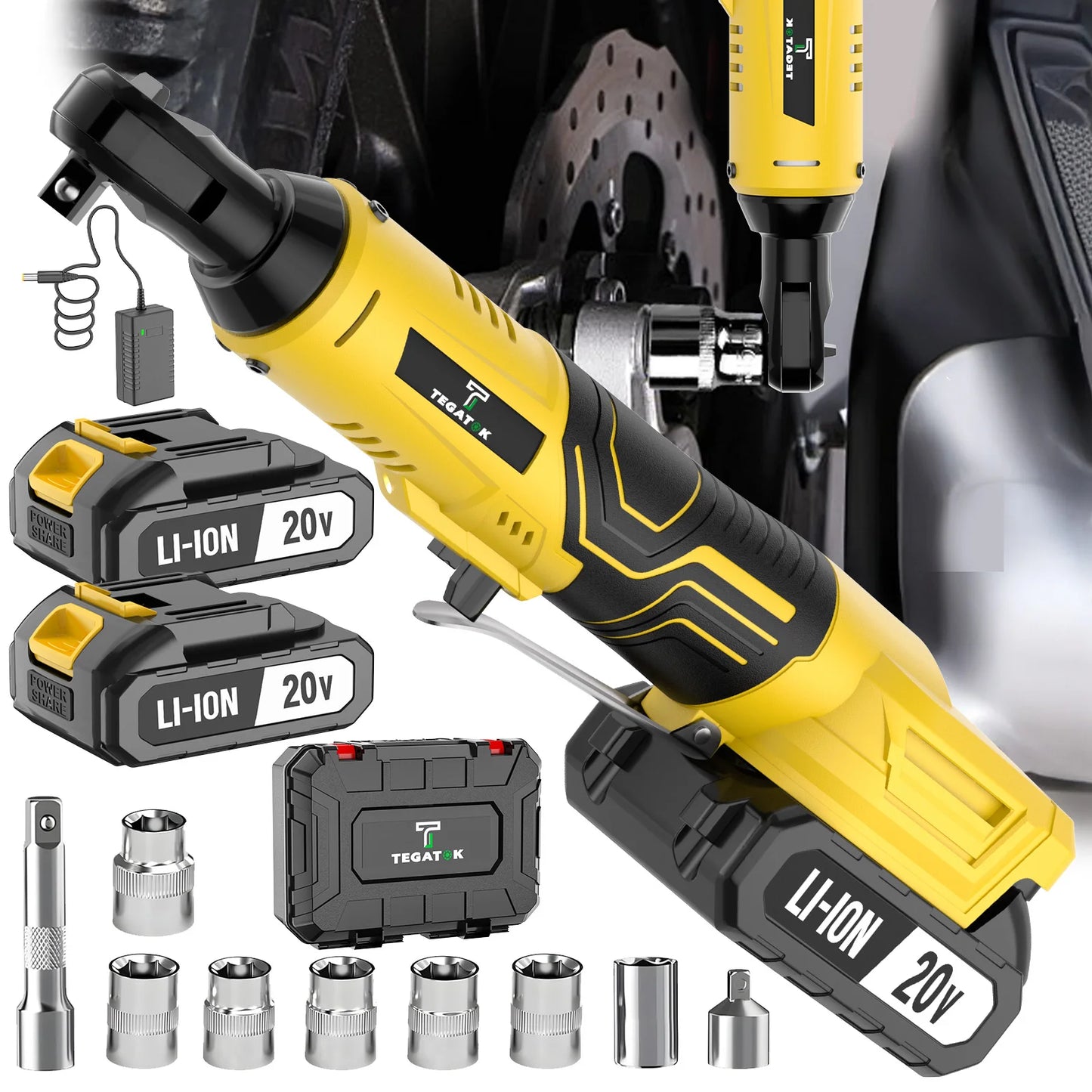 TEGATOK 20V Cordless Electric Ratchet Wrench For Car Repair