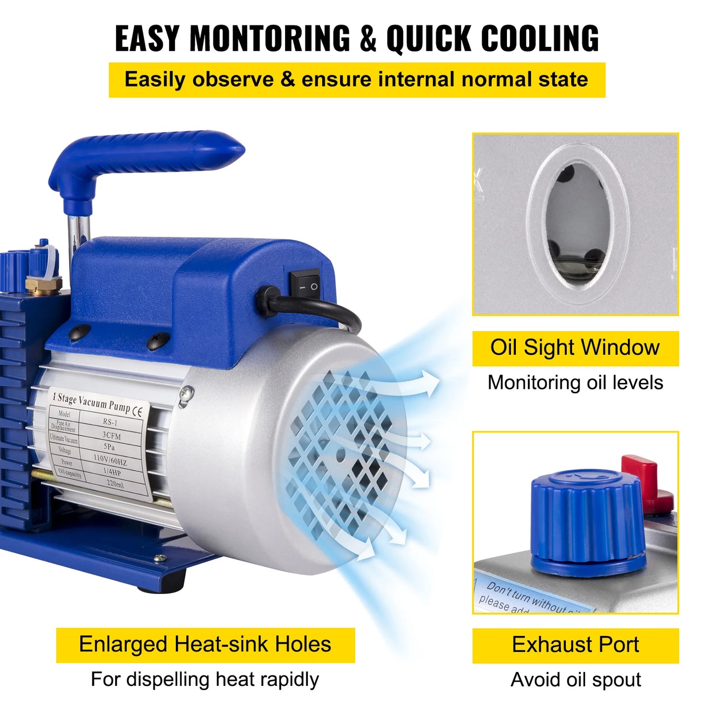 SucceBuy 3CFM 1/4HP Single Stage Vacuum Pump For HVAC R134a