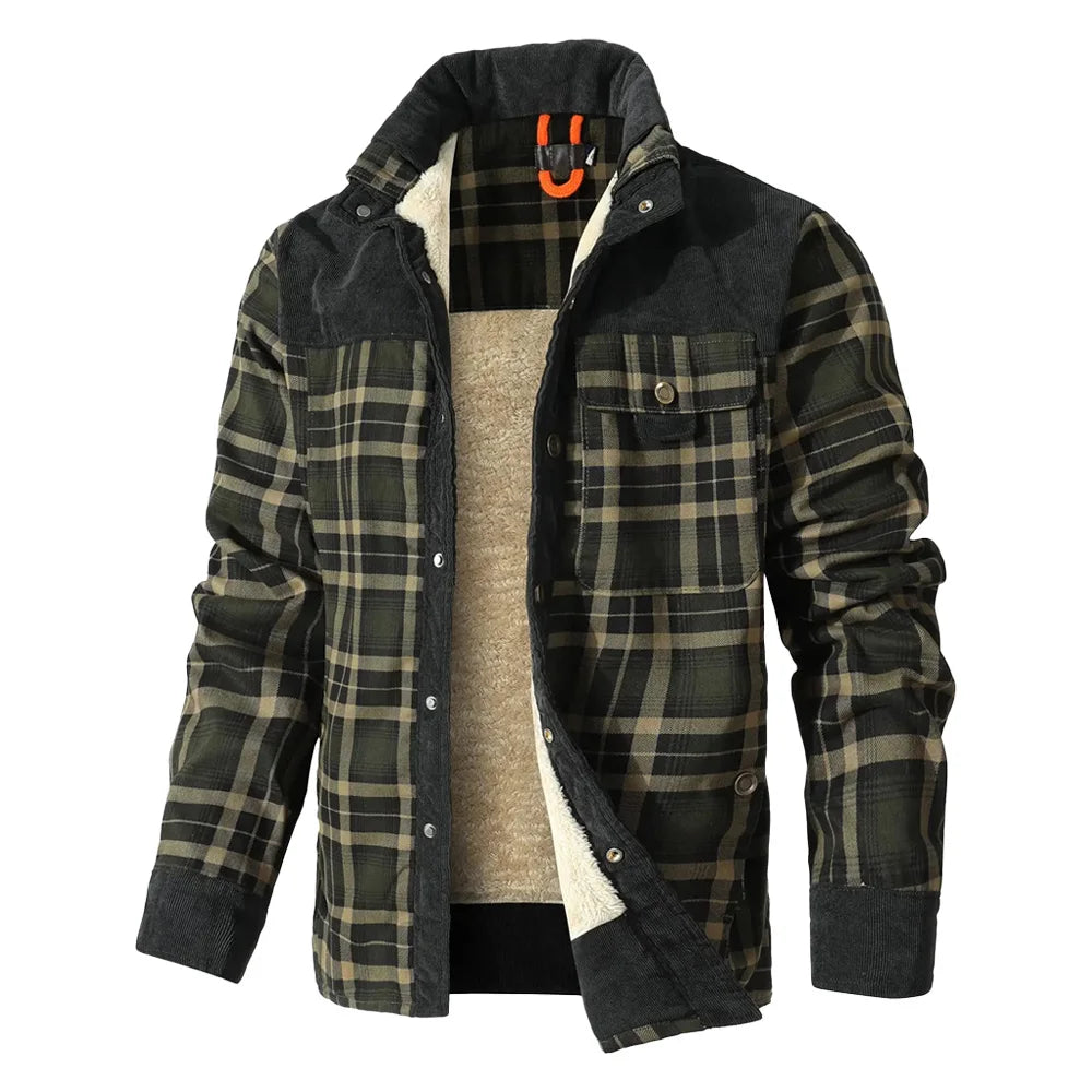 NONECN Men's Winter Windproof Bomber Jacket Plaid Sherpa Lined