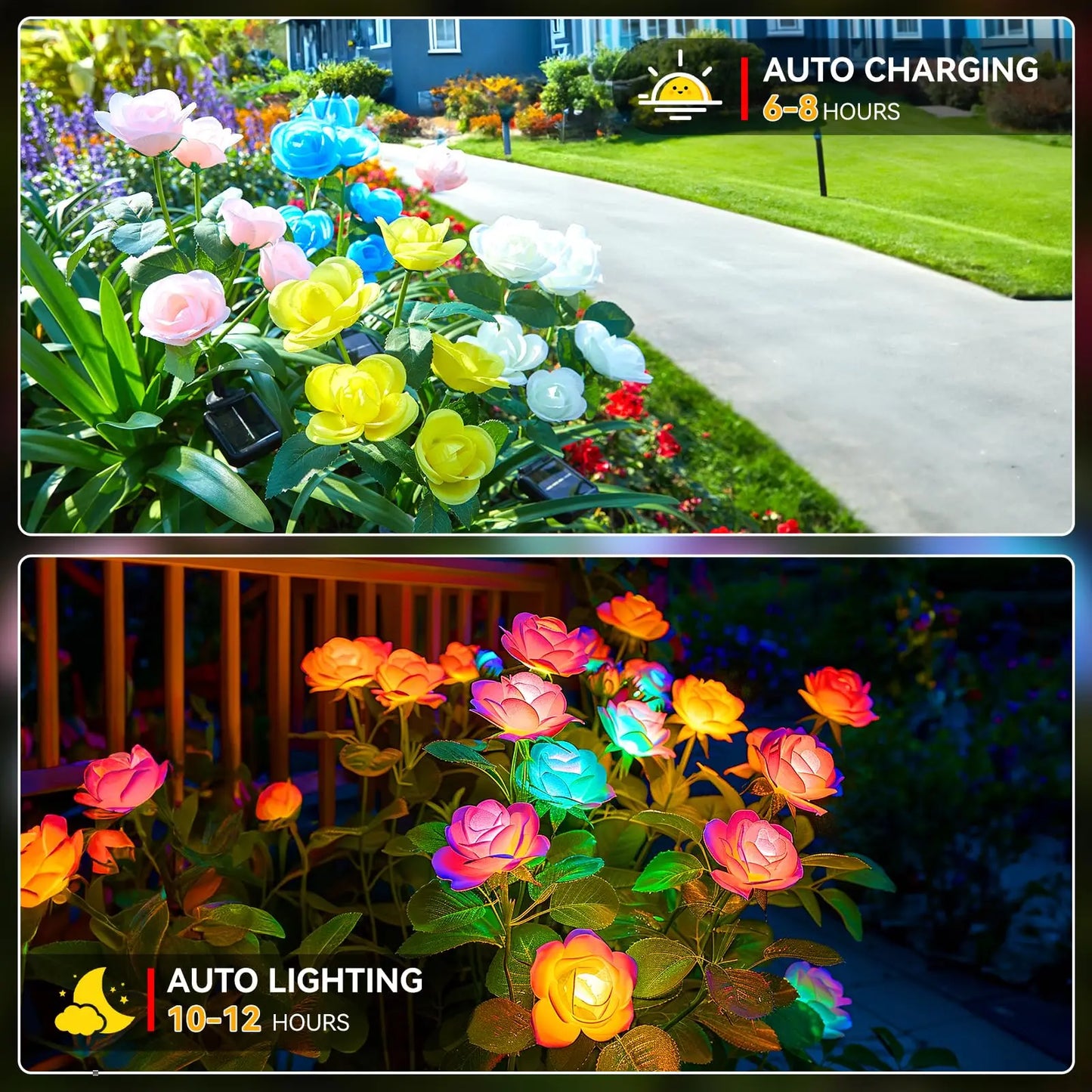 Solar Garden Lights Outdoor Waterproof 7 Color Changing Flower LEDs