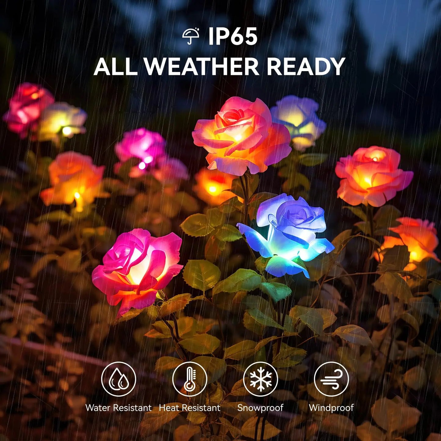 Solar Garden Lights Outdoor Waterproof 7 Color Changing Flower LEDs