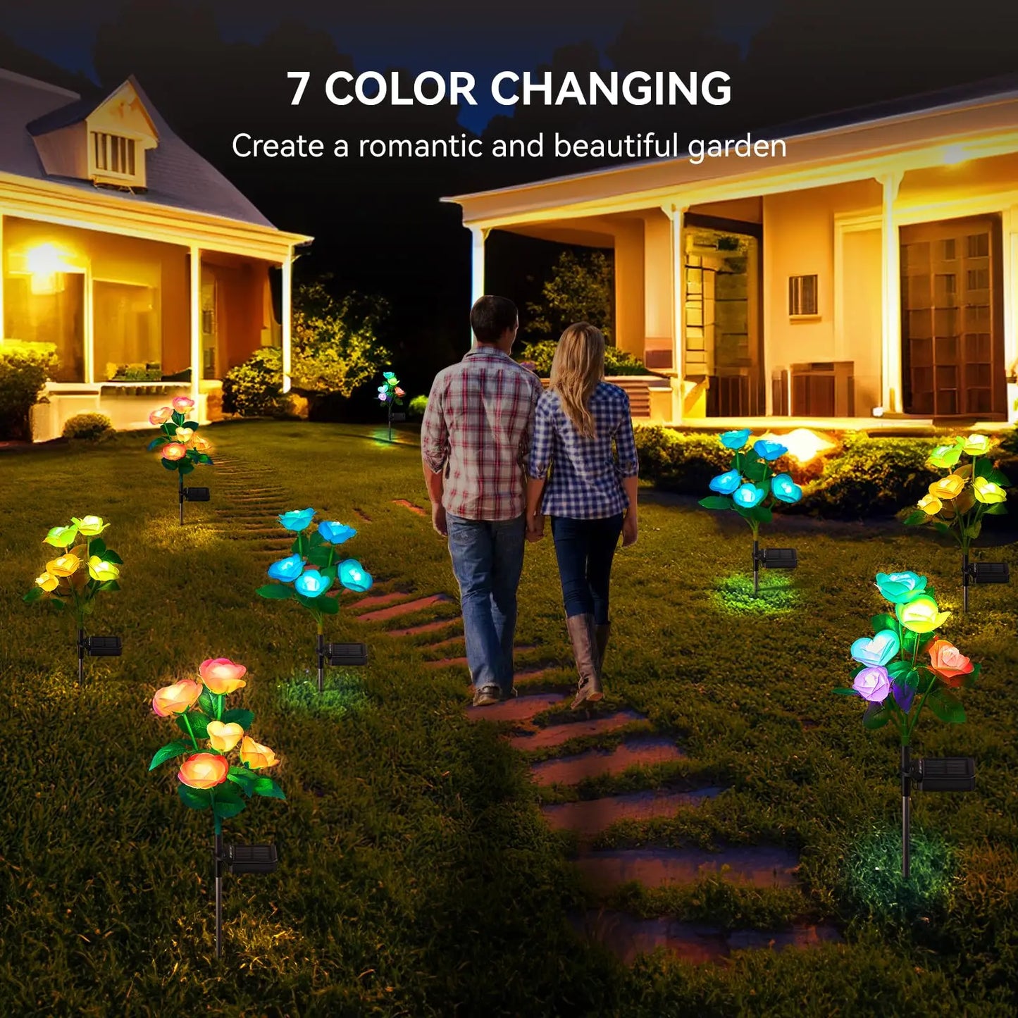 Solar Garden Lights Outdoor Waterproof 7 Color Changing Flower LEDs