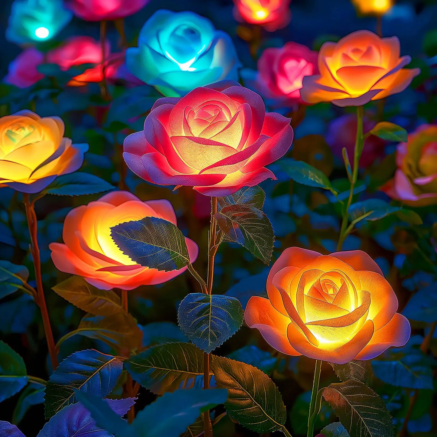 Solar Garden Lights Outdoor Waterproof 7 Color Changing Flower LEDs