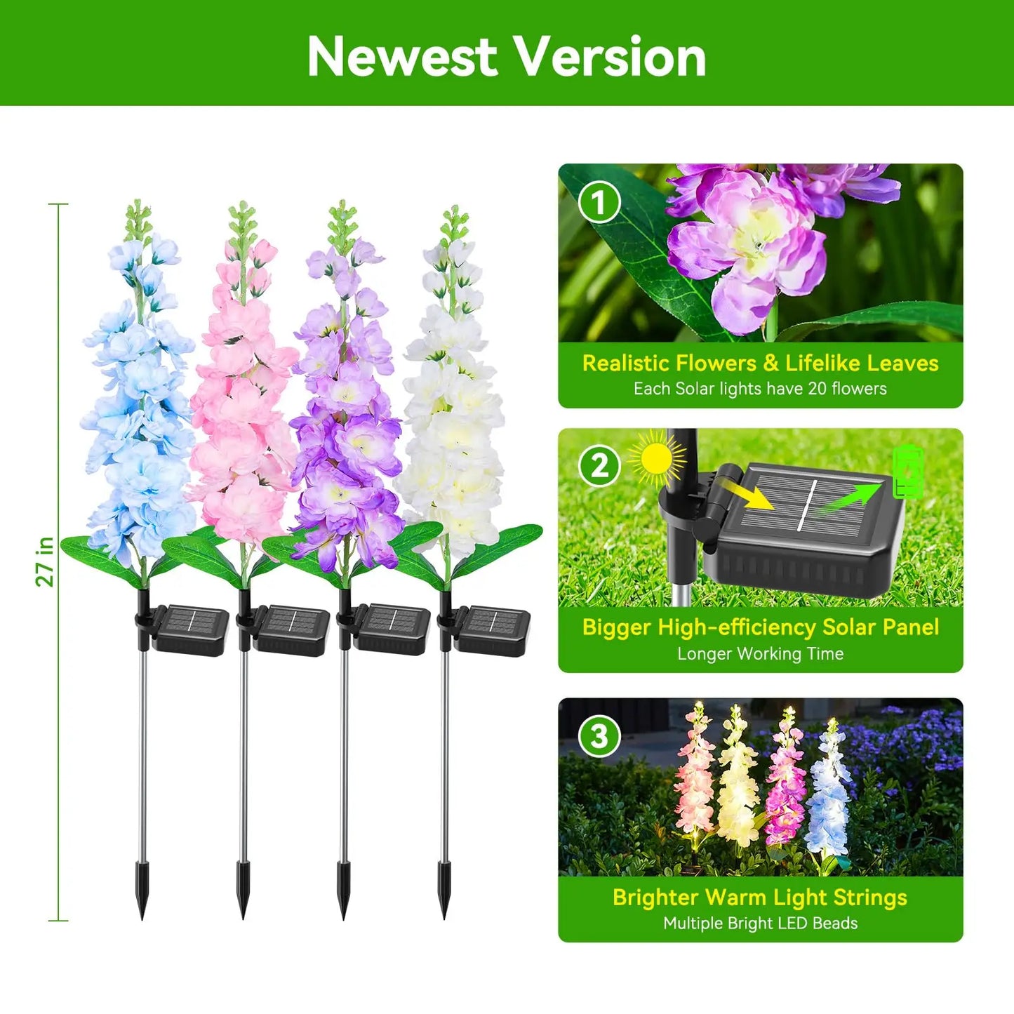 Solar Garden Flower Lights Waterproof LED For Patio Decoration
