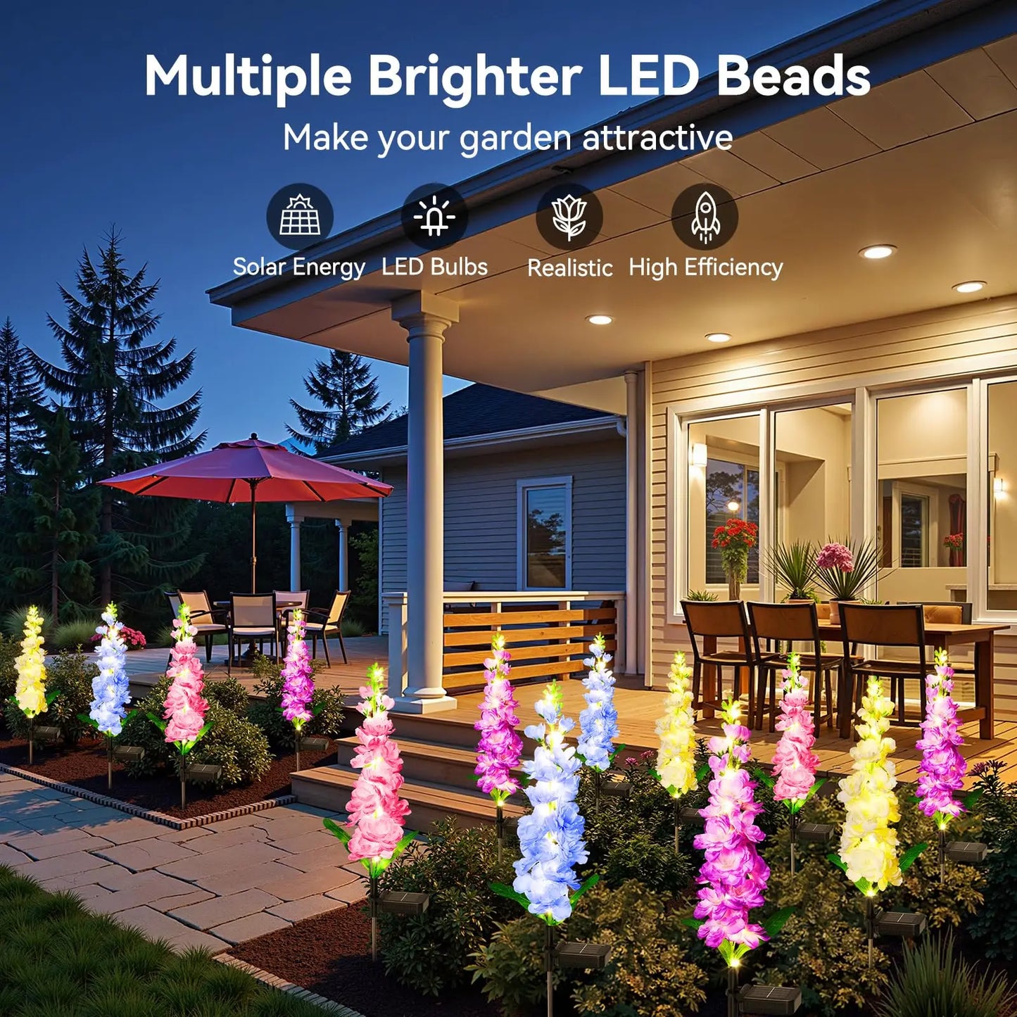 Solar Garden Flower Lights Waterproof LED For Patio Decoration