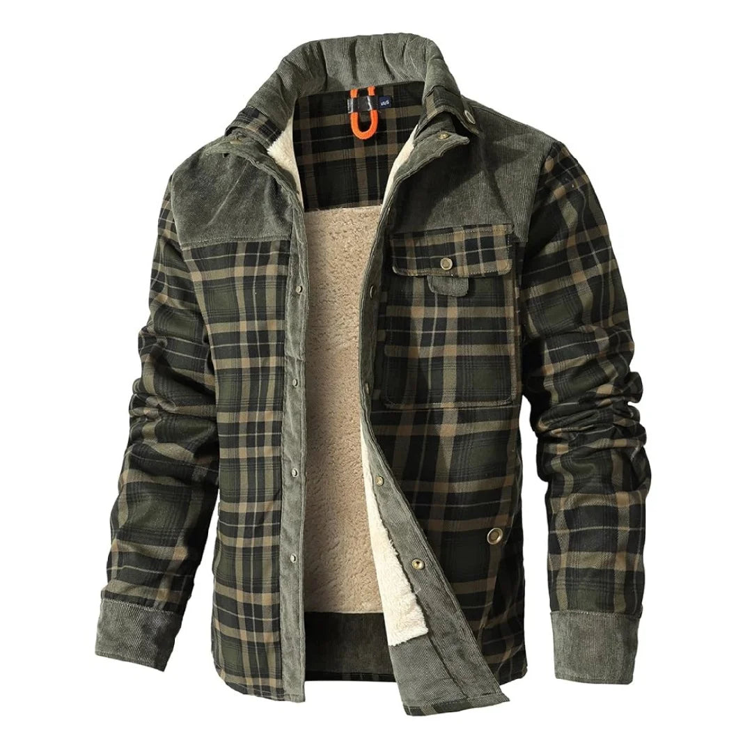 NONECN Men's Winter Windproof Bomber Jacket Plaid Sherpa Lined