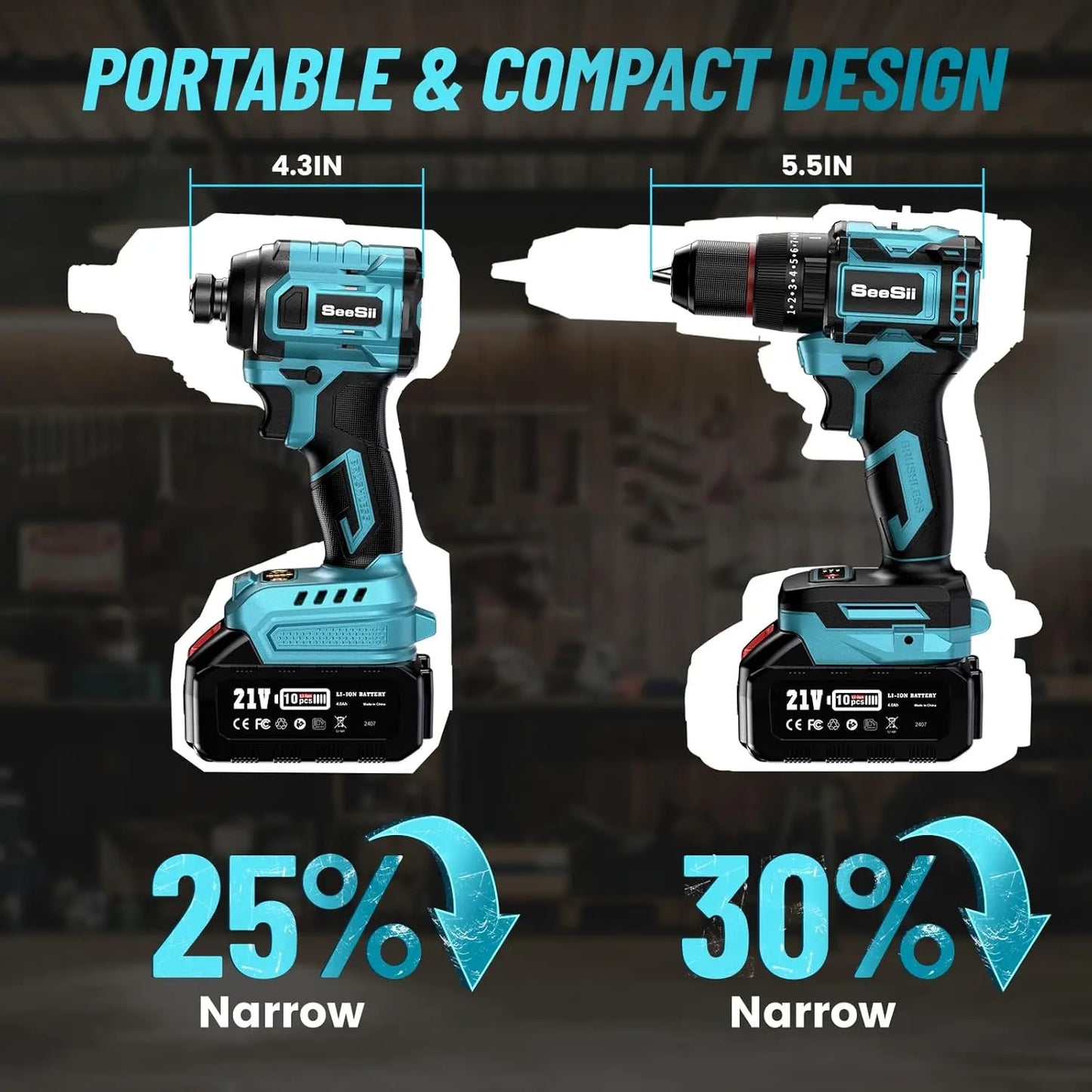 Seesii 21V Max Cordless Drill And Impact Driver Kit
