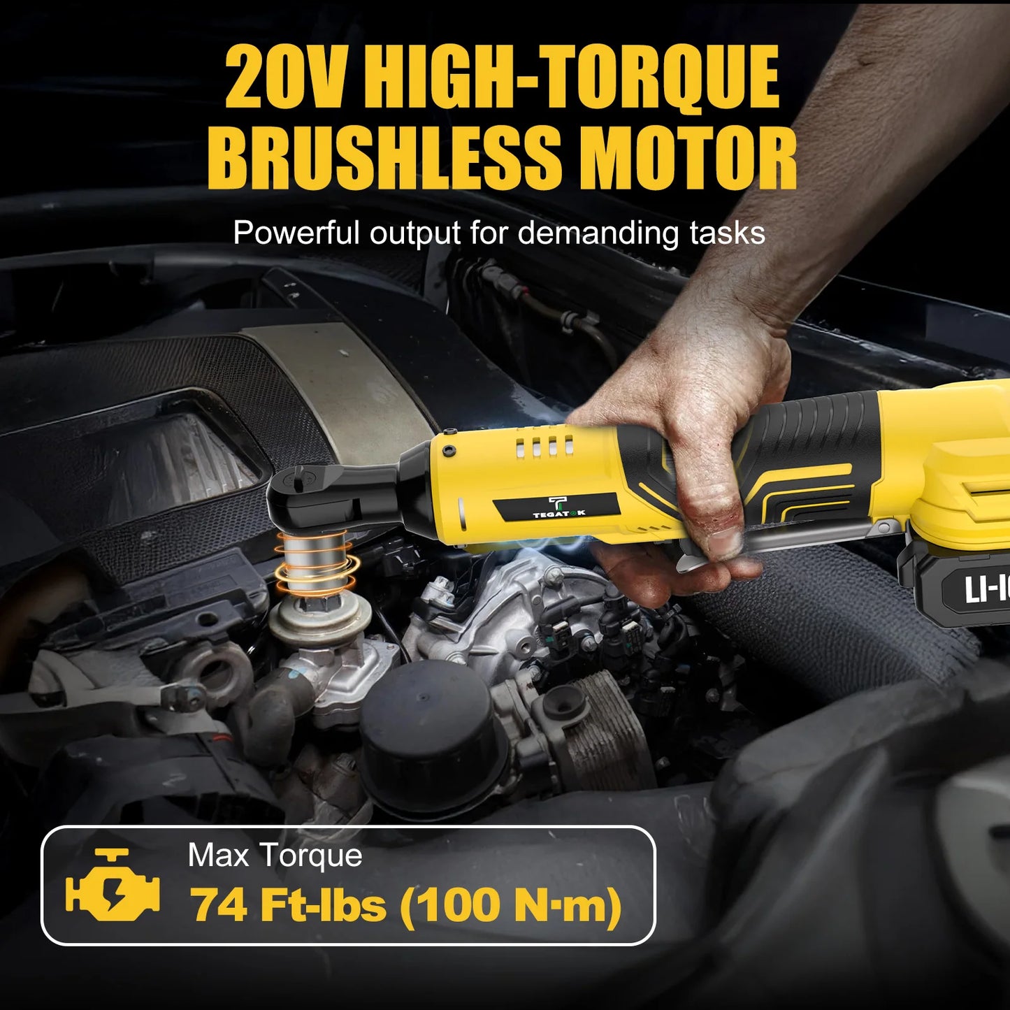 TEGATOK 20V Cordless Electric Ratchet Wrench For Car Repair