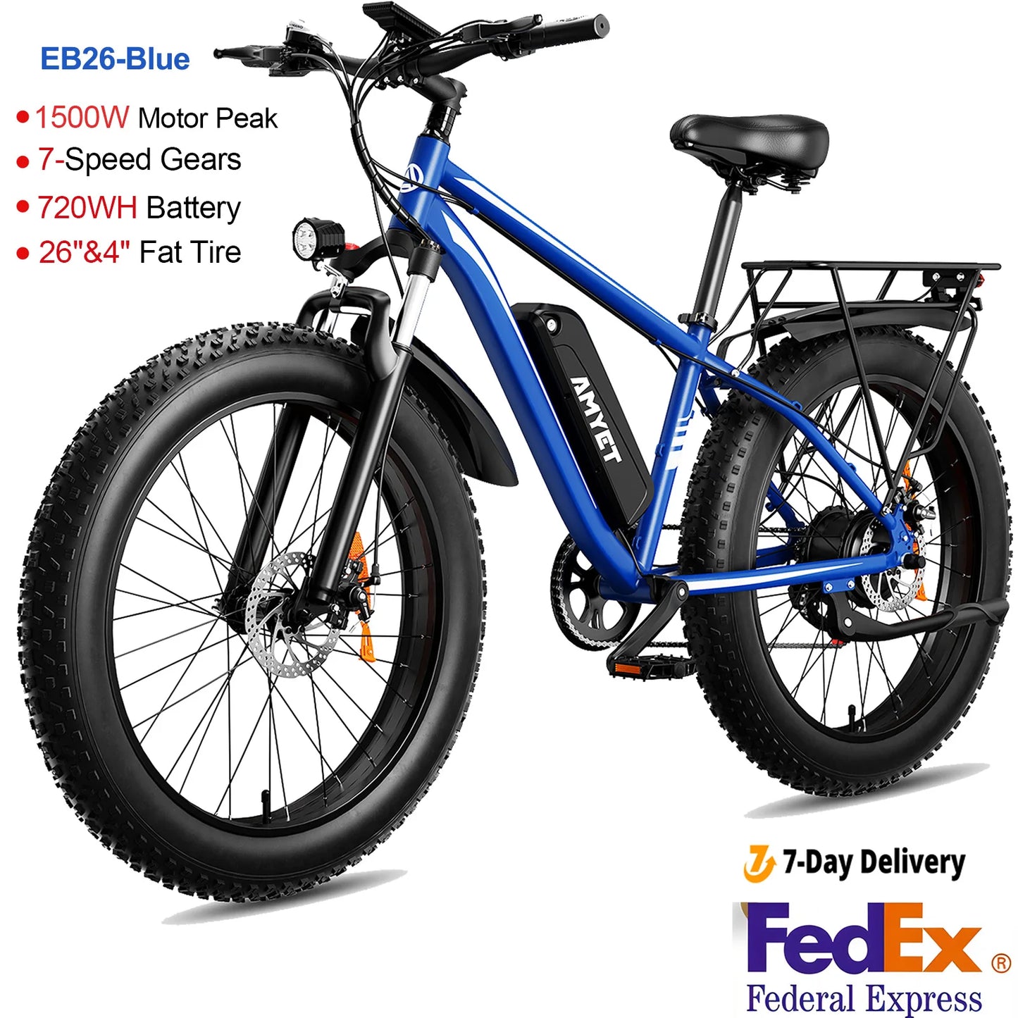 AMYET EB26 Electric Fat Tire Mountain Ebike 1500W 720Wh