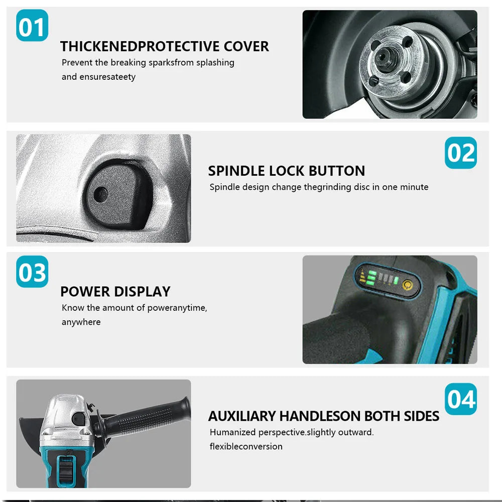 Brushless Cordless 18V Angle Grinder Power Tool Cutting Polishing