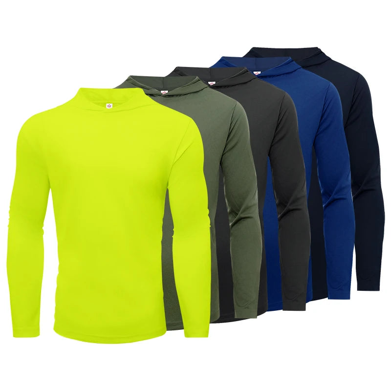 Men's Hooded Long Sleeve Sports T Shirt Pack Breathable Running