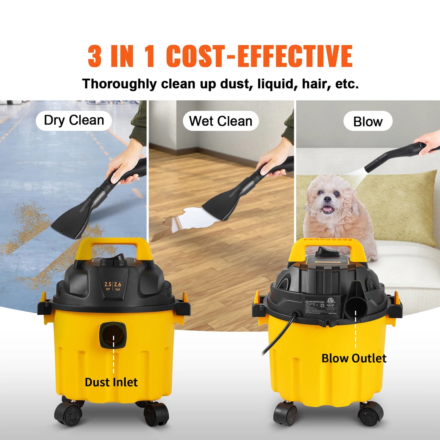 SucceBuy 3in1 Wet Dry Vacuum With 2.5 Peak HP Performance