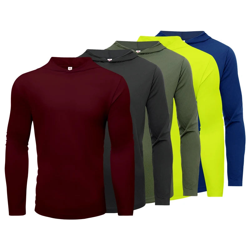 Men's Hooded Long Sleeve Sports T Shirt Pack Breathable Running