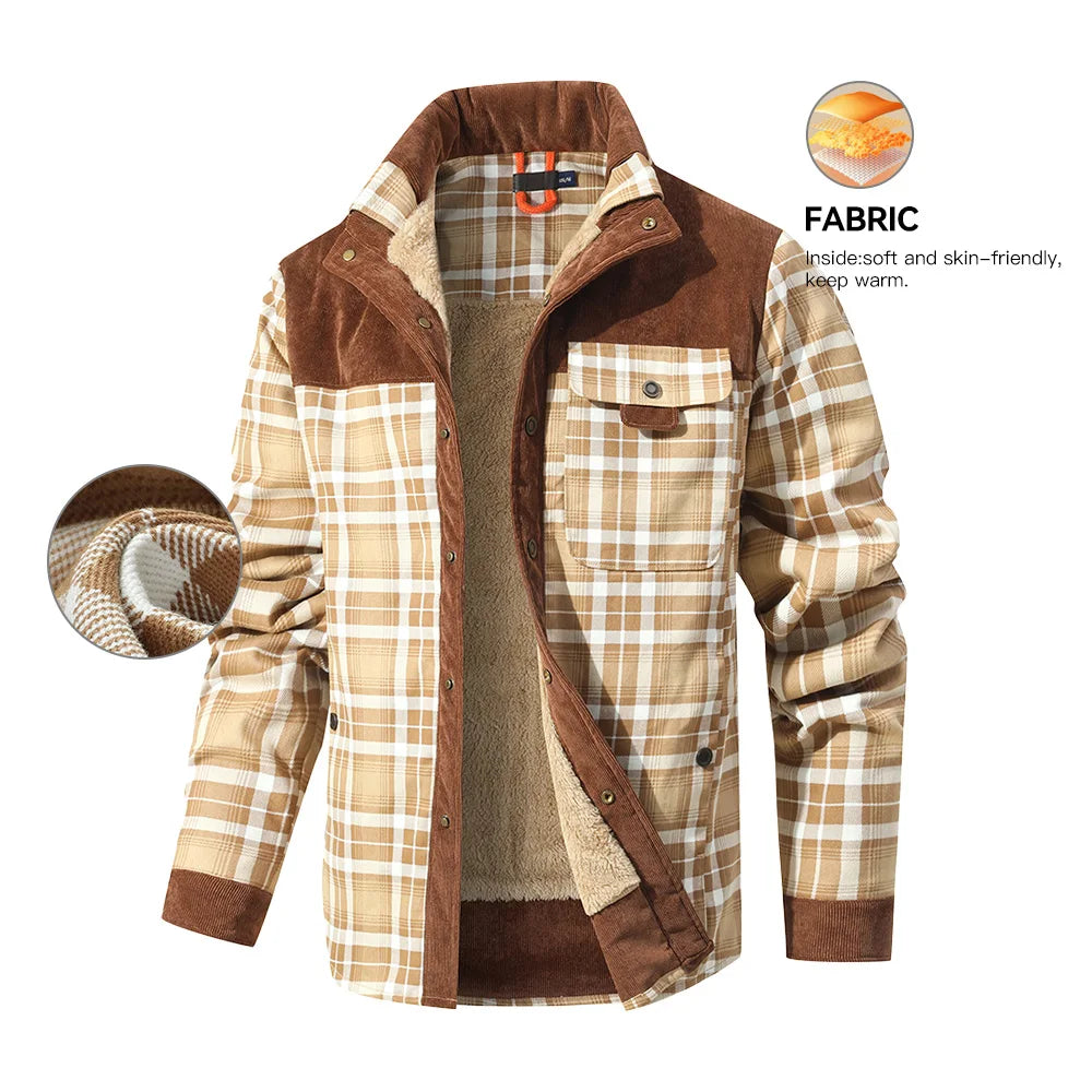 NONECN Men's Winter Windproof Bomber Jacket Plaid Sherpa Lined