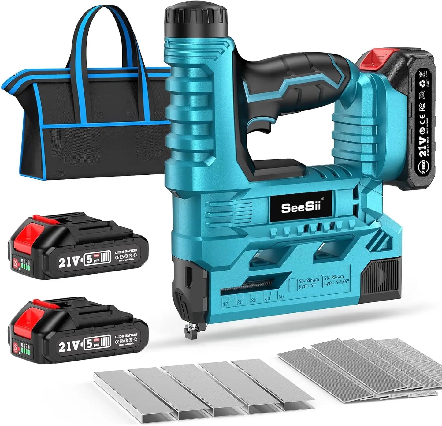 Seesii Cordless Brad Nail Gun With Two 21V Batteries Included