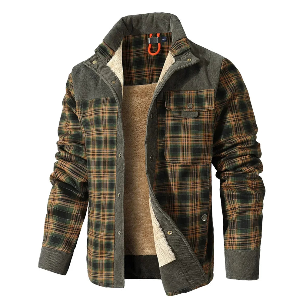 NONECN Men's Winter Windproof Bomber Jacket Plaid Sherpa Lined