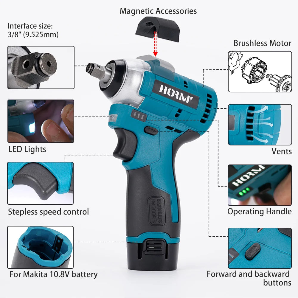 KingHui 10.8V Brushless Cordless Ratchet Wrench 120Nm