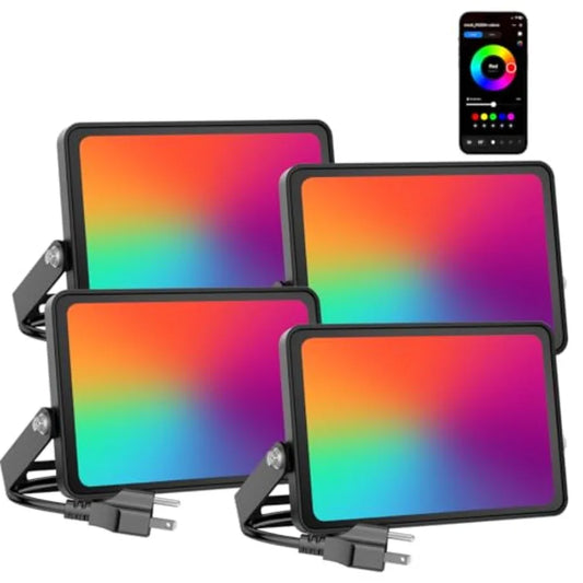 LED Outdoor Flood Light 25W 2000LM Bluetooth RGBW 4Pack