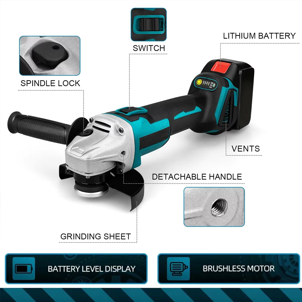 Brushless Cordless 18V Angle Grinder Power Tool Cutting Polishing