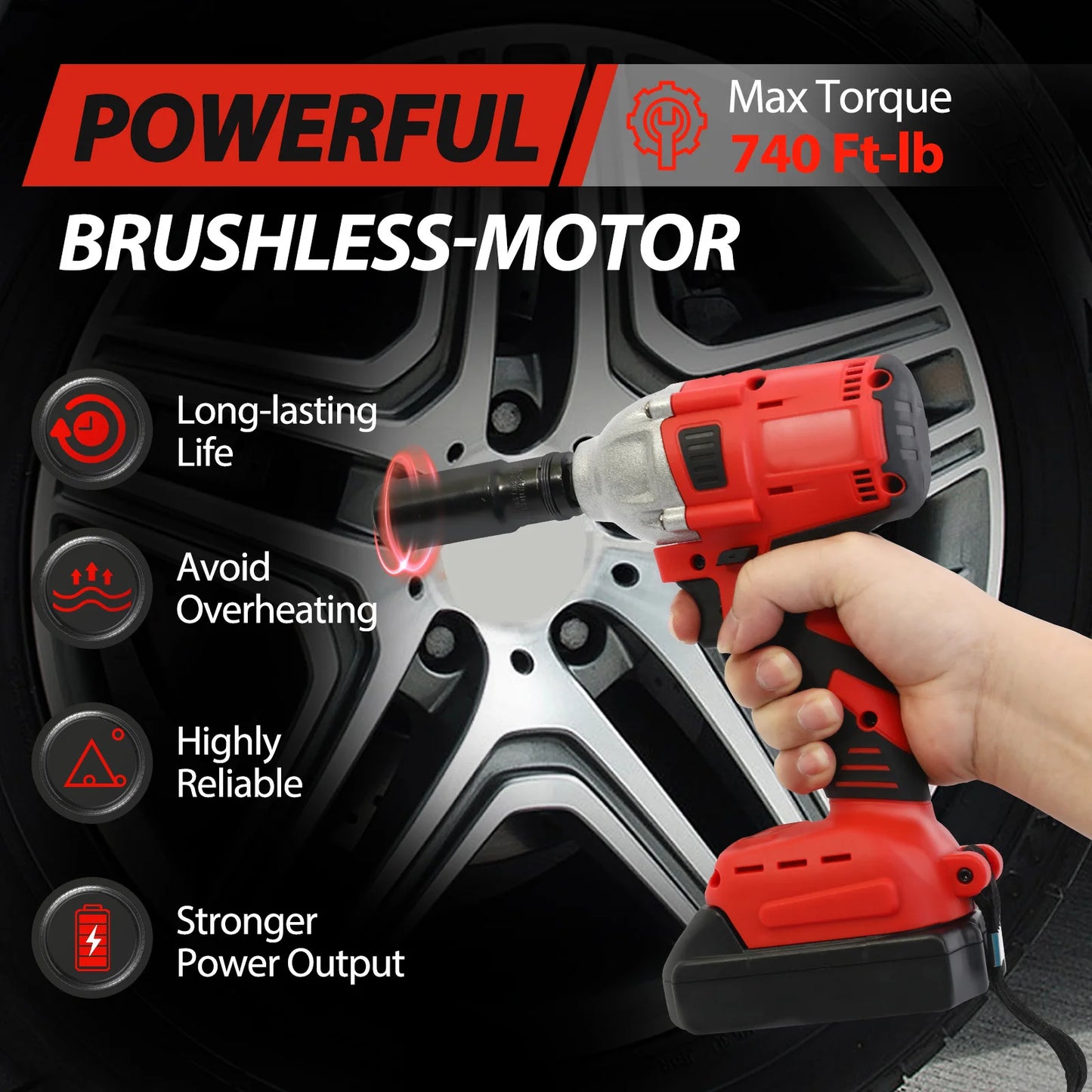 Cordless Impact Drill Wrench Brushless High Torque 20V 1000Nm