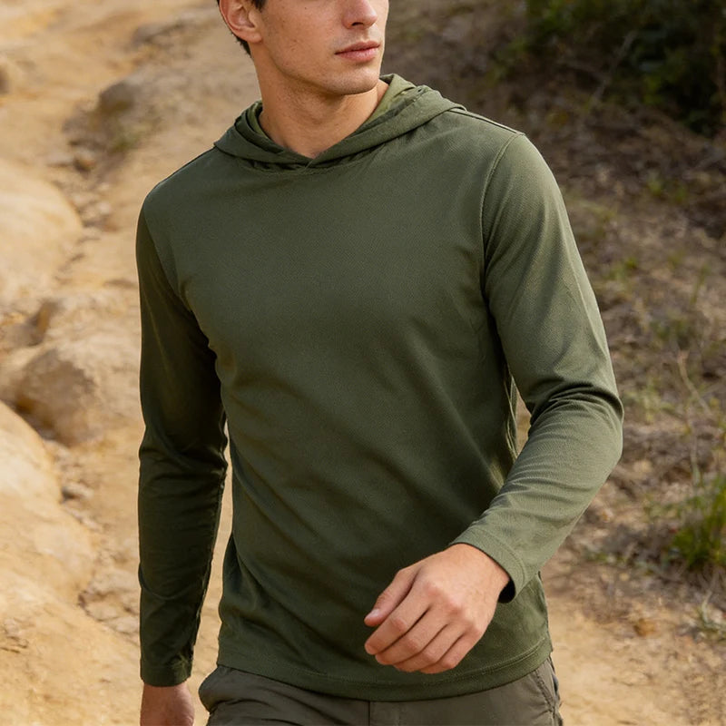 Men's Hooded Long Sleeve Sports T Shirt Pack Breathable Running