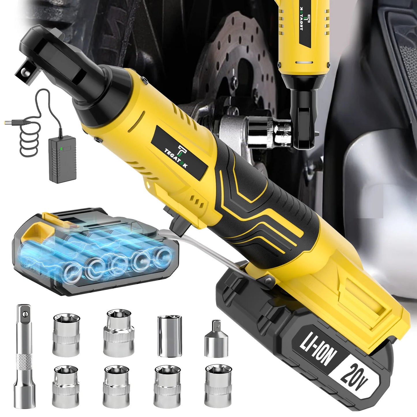 TEGATOK 20V Cordless Electric Ratchet Wrench For Car Repair