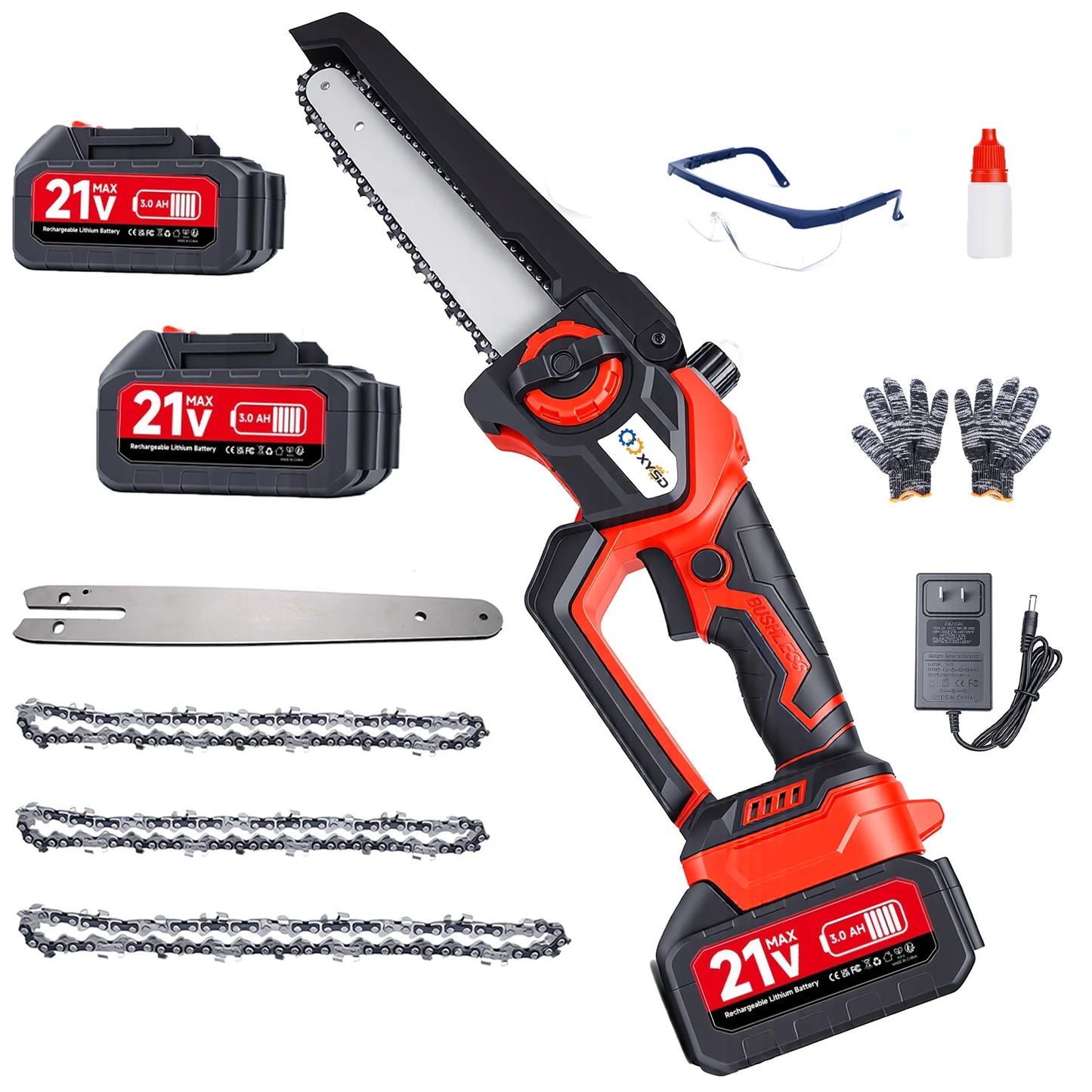 XYSD Mini Cordless Chainsaw With 2x3Ah Batteries For Wood Cutting