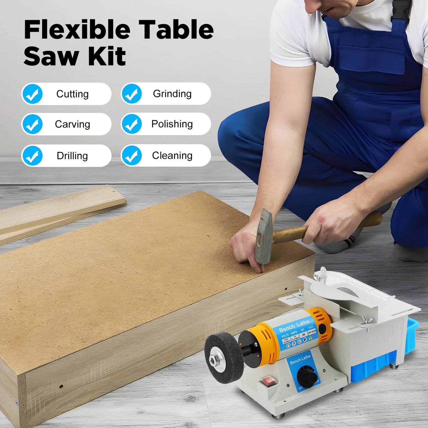 CNCEST 320W Mini Table Saw 110V Multifunction Grinder