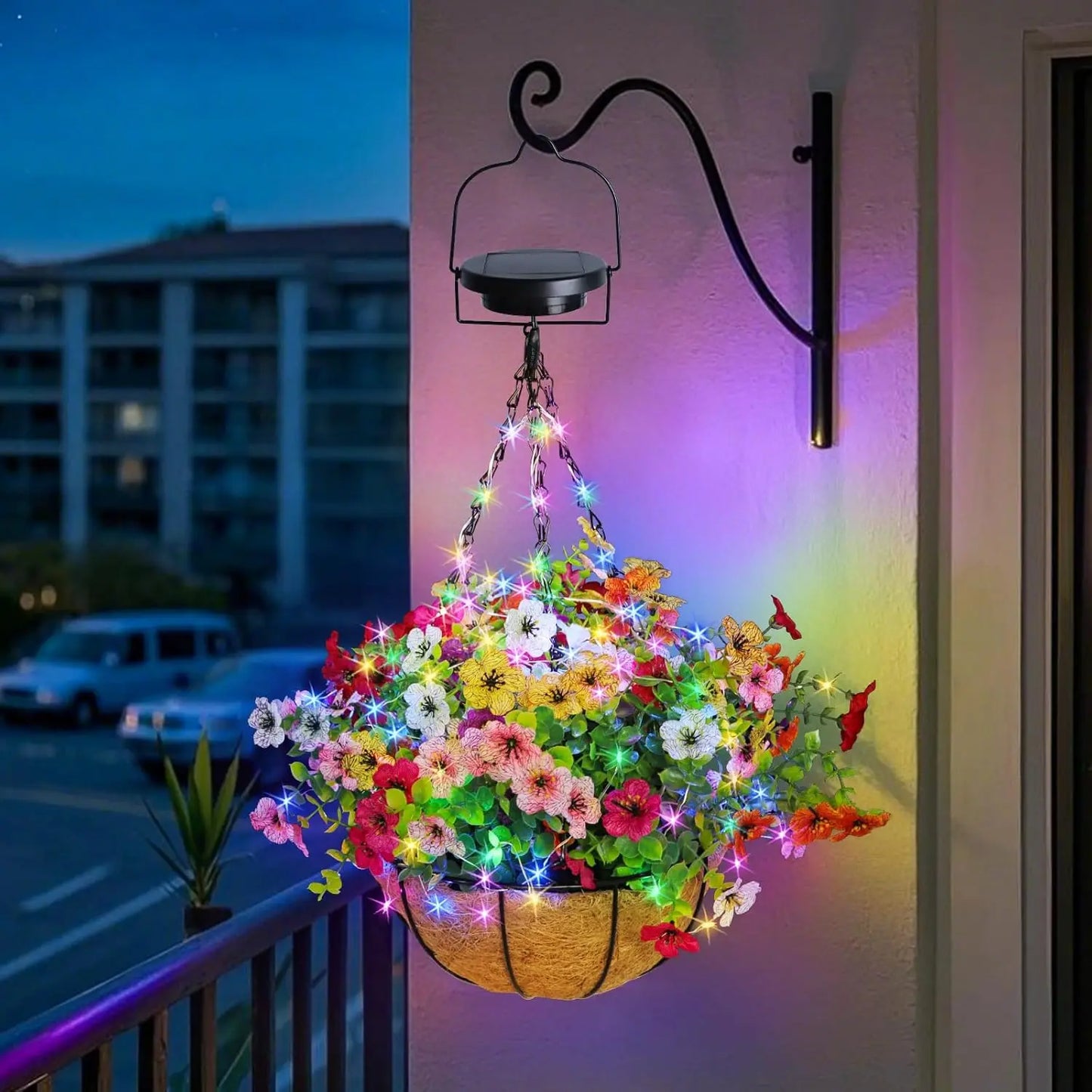 Solar Powered Hanging Flower Basket Lights With Copper Wire RGB