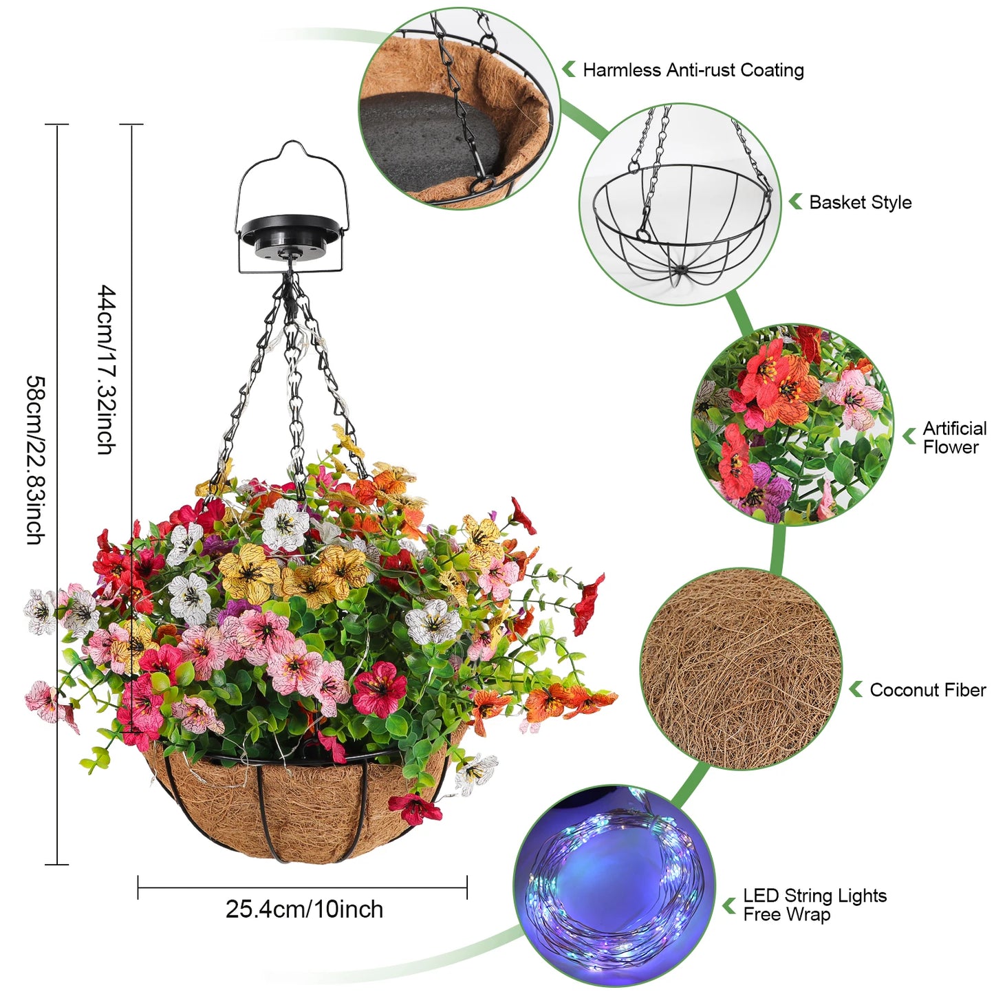 Solar Powered Hanging Flower Basket Lights With Copper Wire RGB