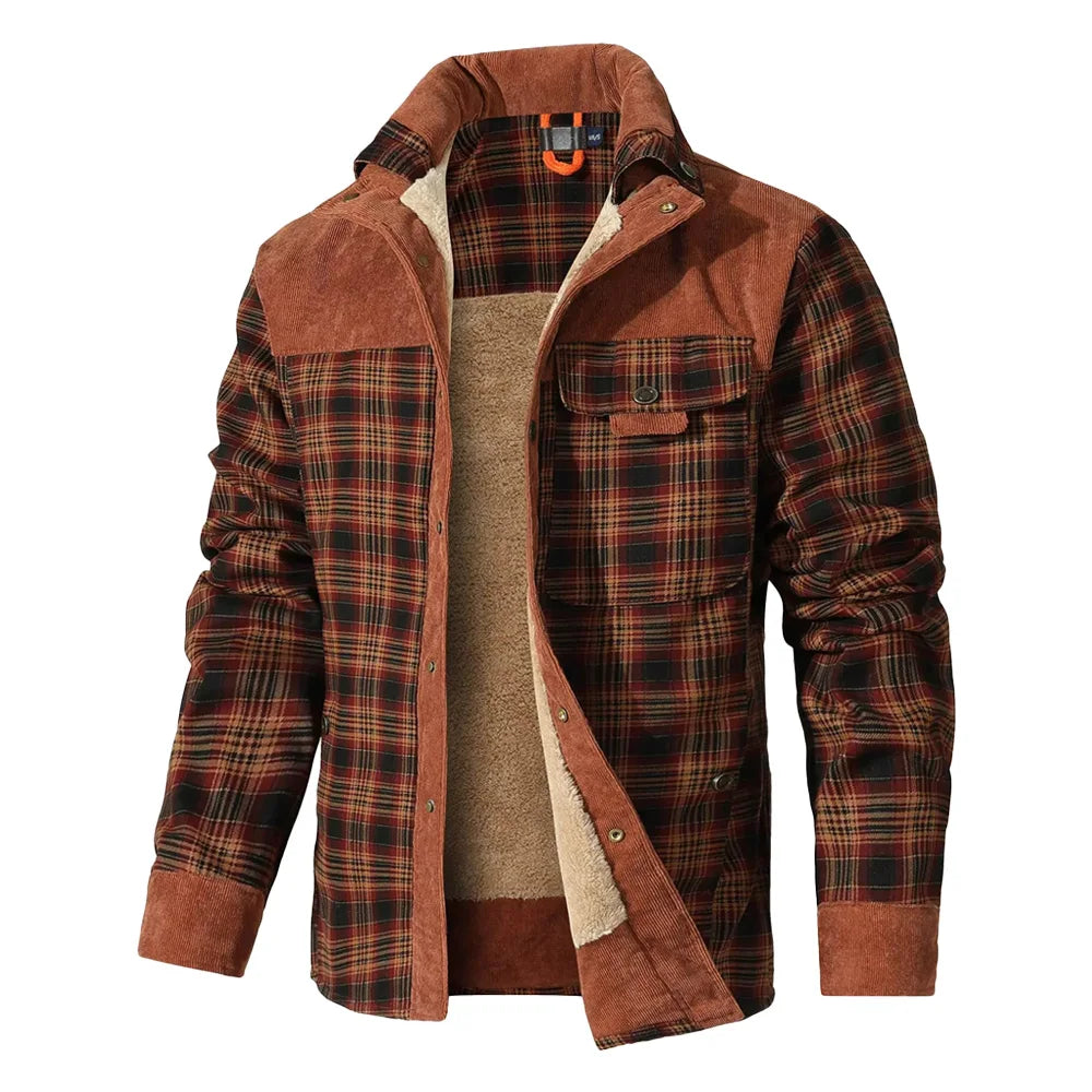 NONECN Men's Winter Windproof Bomber Jacket Plaid Sherpa Lined
