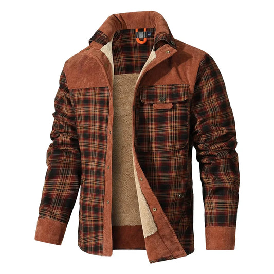 NONECN Men's Winter Windproof Bomber Jacket Plaid Sherpa Lined