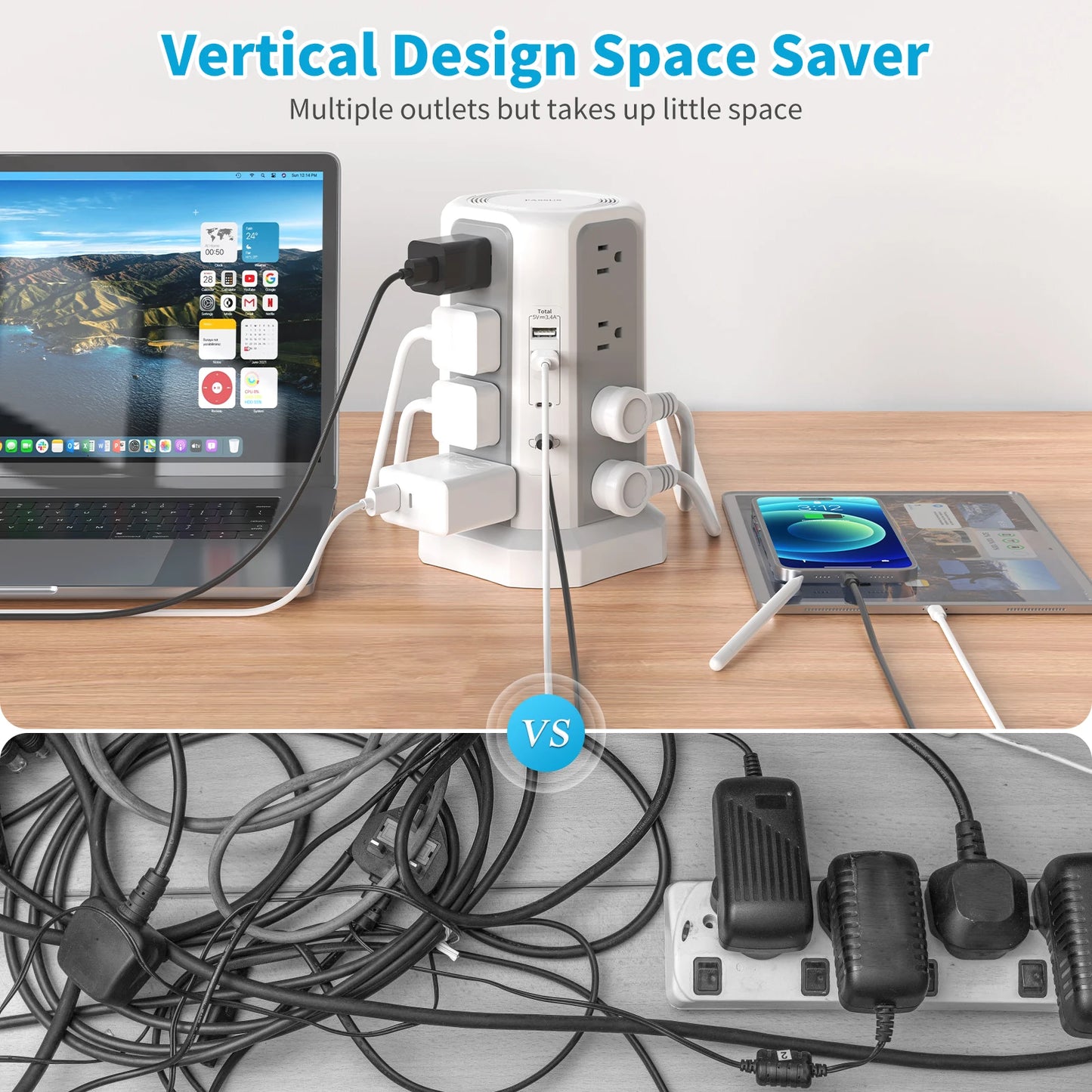 PASSUS 4-Layer Extension Tower Plug-In Board With PD Fast Charging