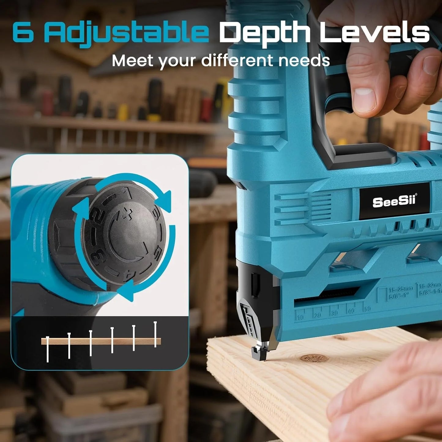 Seesii Cordless Brad Nail Gun With Two 21V Batteries Included