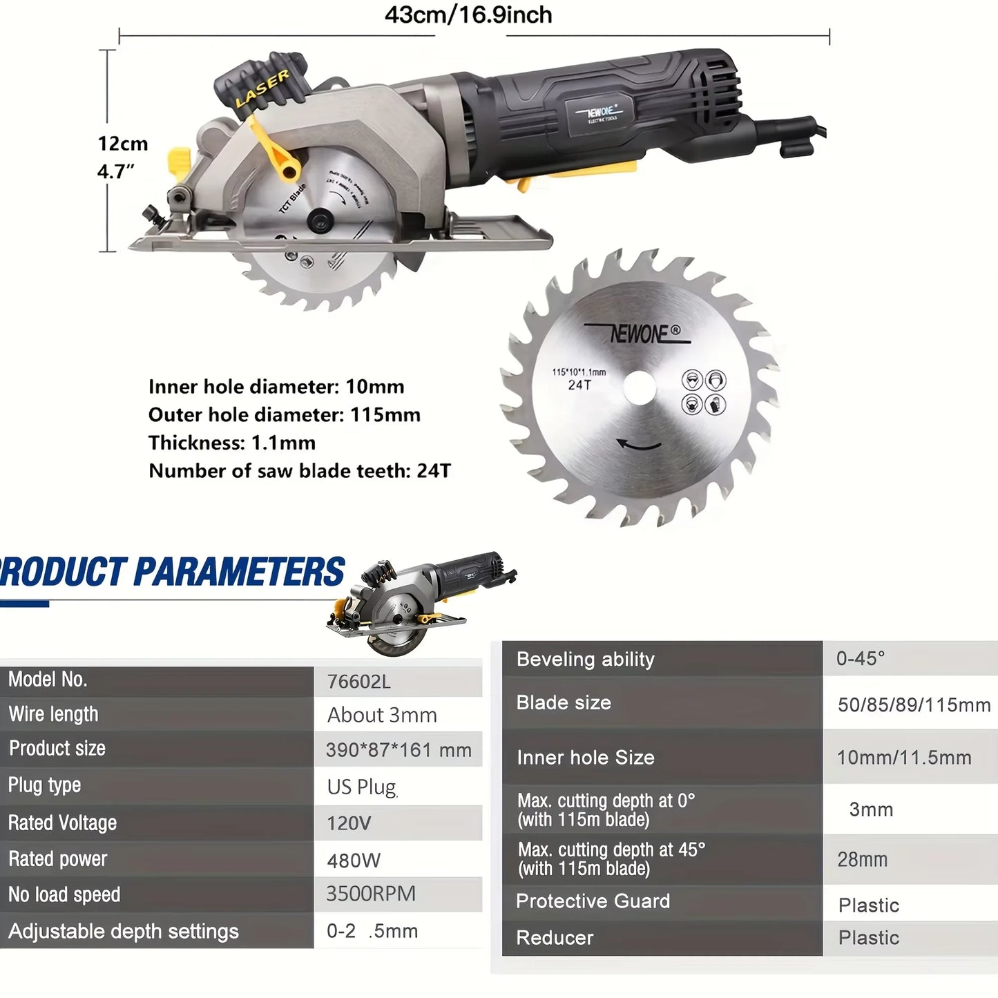 NEWONE Electric Mini Circular Saw With Laser For Wood PVC