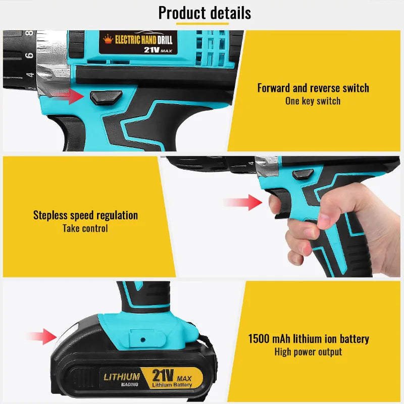 21V Cordless Drill Set With Multi Function Electric Screwdriver