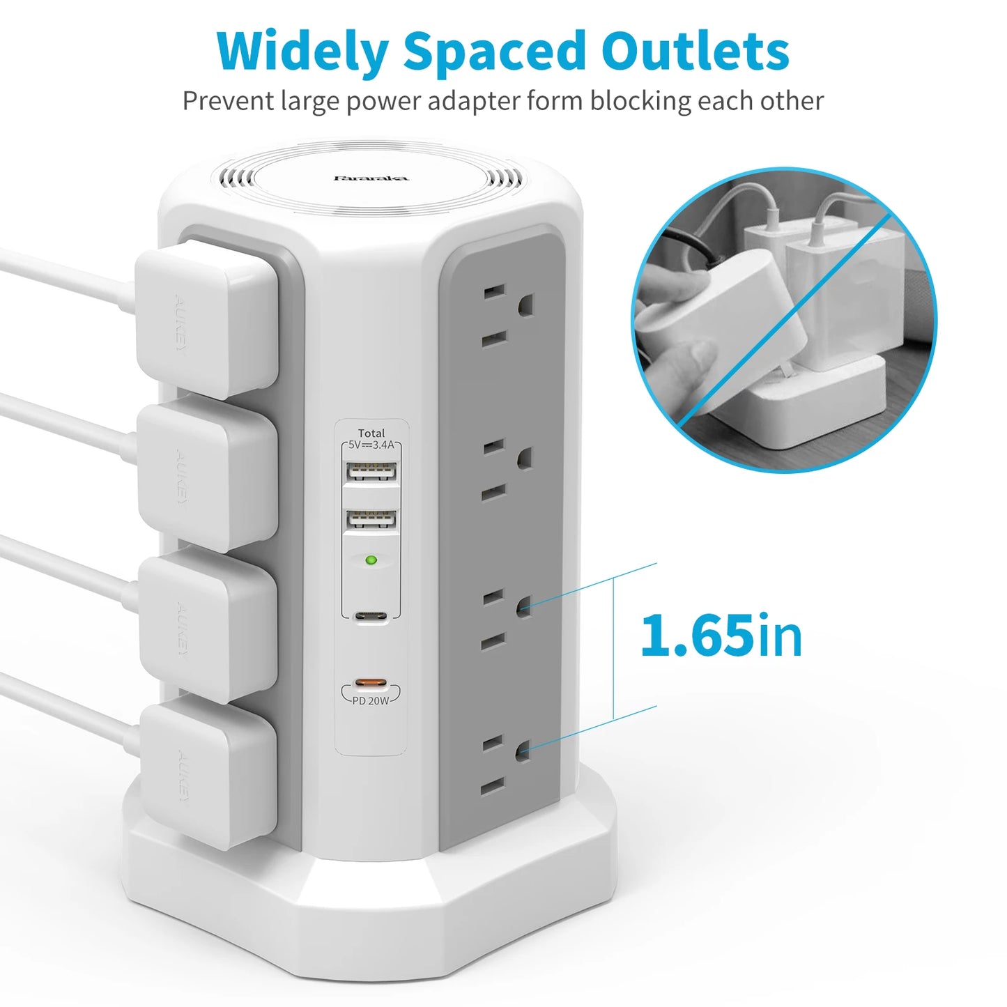 PASSUS 4-Layer Extension Tower Plug-In Board With PD Fast Charging