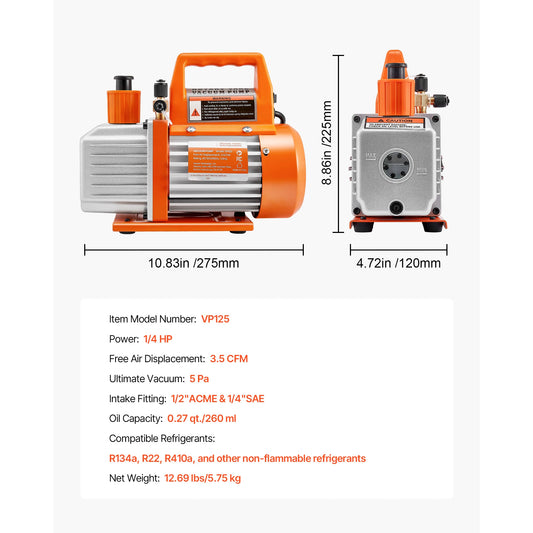 SucceBuy 3.5 CFM Vacuum Pump and Oil Bottle for R134a