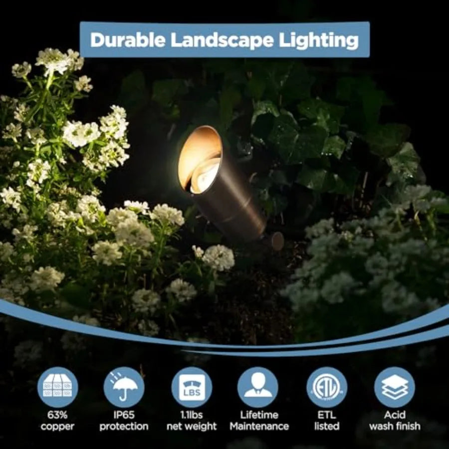 Solid Brass Outdoor Landscape Spotlight, 12V Low Voltage LED, Waterproof
