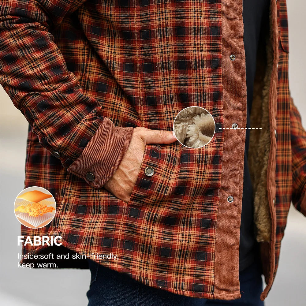 NONECN Men's Winter Windproof Bomber Jacket Plaid Sherpa Lined