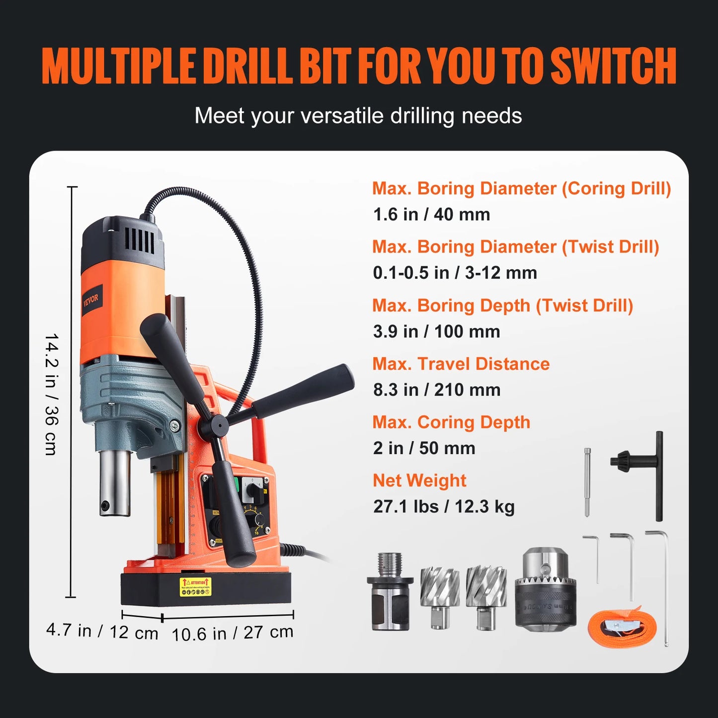SucceBuy Magnetic Drill Press 1300W 1400W Electric Drill