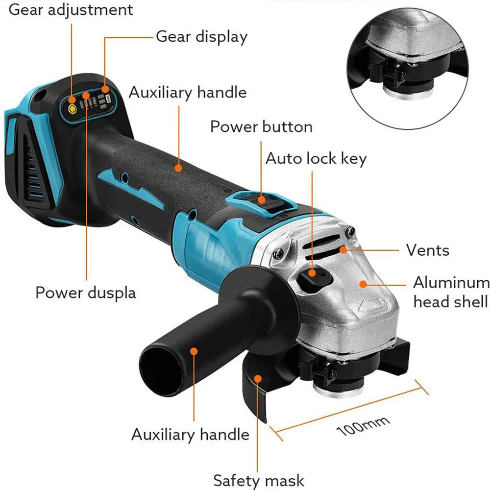Brushless Cordless 18V Angle Grinder Power Tool Cutting Polishing