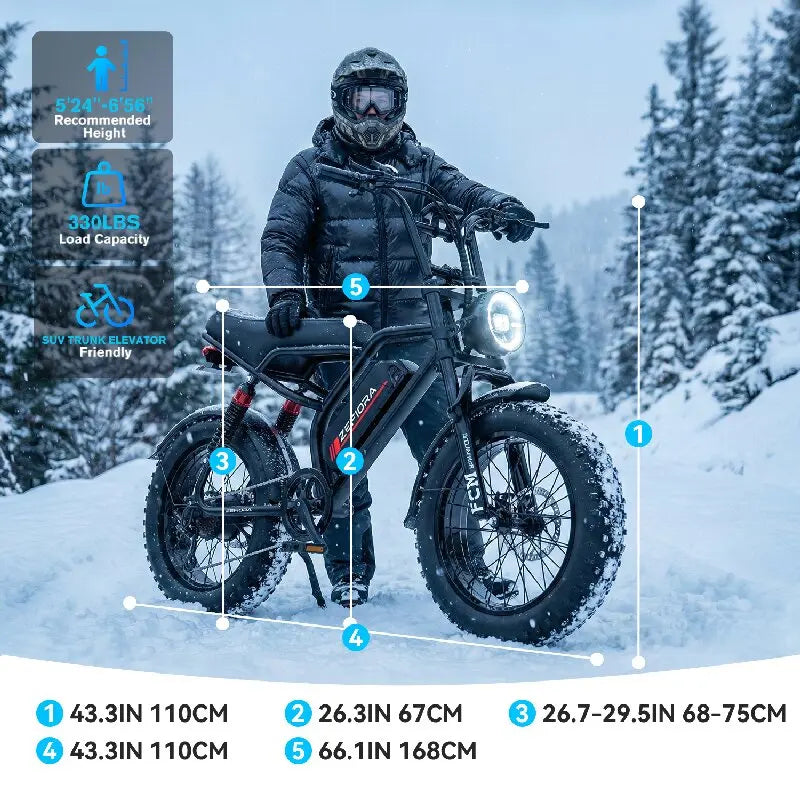 ZEFIORA Highspeed Electric Bike 2000W 48V 10-20Ah Battery 30-50MPH
