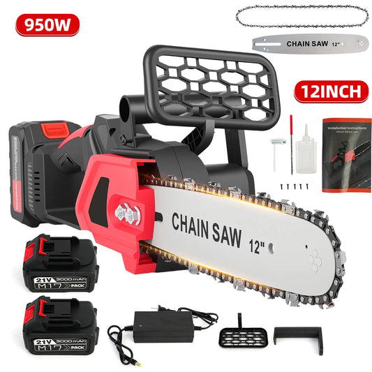 Brushless Chainsaw 950W 21V Handheld with Rechargeable Battery and Charger