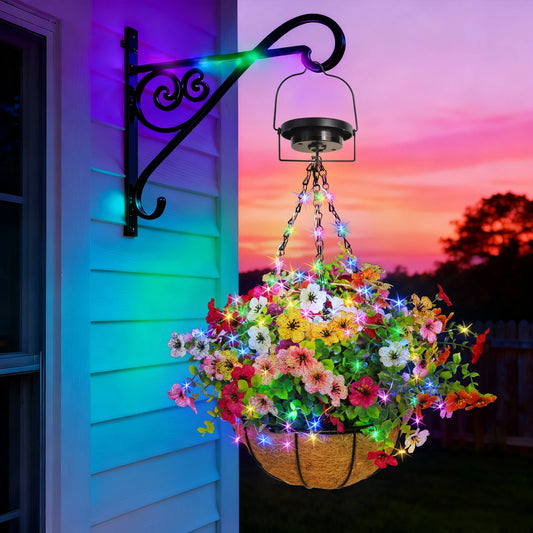 Solar Powered Hanging Flower Basket Lights With Copper Wire RGB