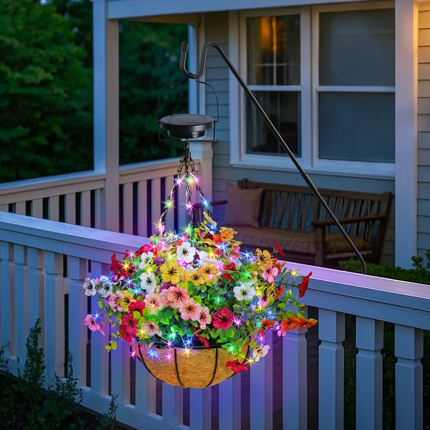 Solar Powered Hanging Flower Basket Lights With Copper Wire RGB