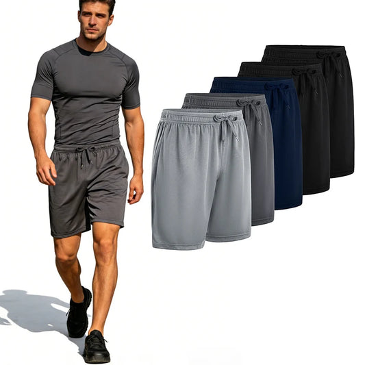 Men's Casual Shorts With Drawstring Waistband And Breathable Polyester