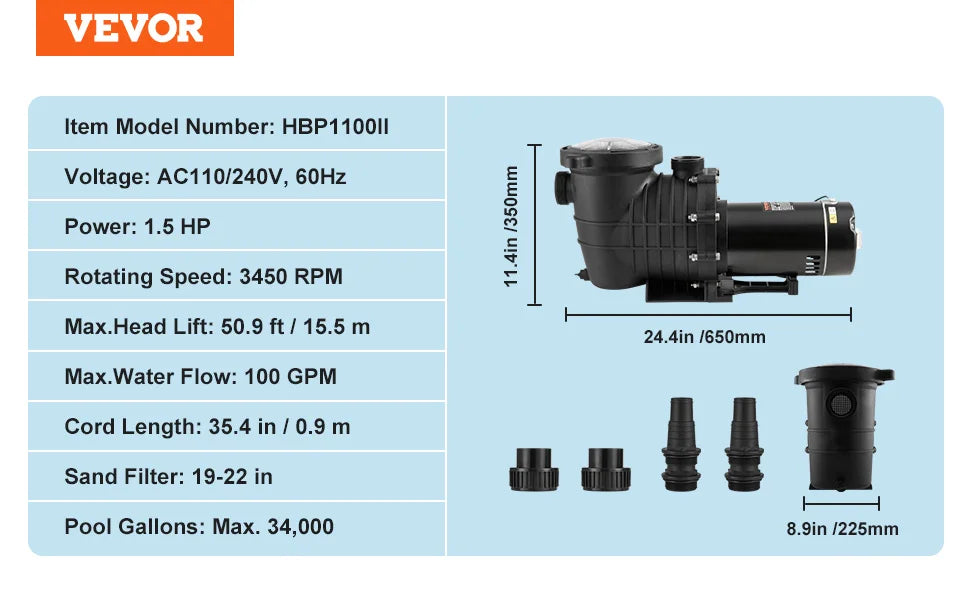 SucceBuy Above Ground Pool Pump 1HP 2HP With Filter Basket